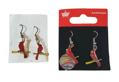 Lot 2 Redbird St. Louis Cardinals Enamel Dangle Hook Earrings Gold & Silver Tone Cover
