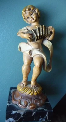 ANCIEN ANGELOT MUSICIEN SUR SOCLE MARBRE Début XXème - Photo 1/4