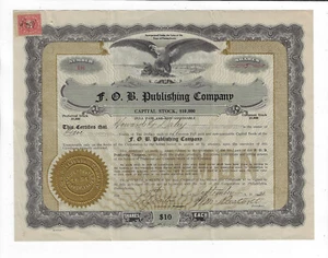 Certificado de acciones #18 de empresa editorial Pennsylvania 1921 F o B - Imagen 1 de 2