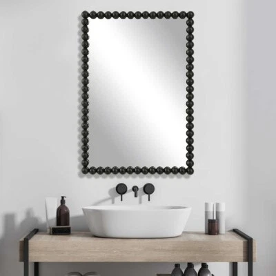 MODERN SERNA 30" SATIN BLACK IRON VANITY WALL MIRROR UTTERMOST 09789 - Image 1 of 4
