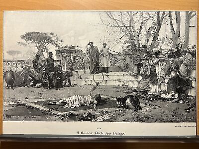 Antiguo Ilustración 1893 Por La Gelage Tiger Circo Artística Grabado En Madera • 18.81€