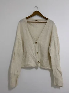 Free People Top Size L Beige VNeck Alpaca/Nylon Button Long Sleeve Cardigan#2547 - Picture 1 of 12