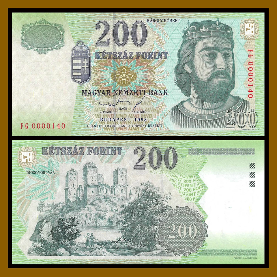 Hungría 200 florines, 1998 P-178b (3 dígitos S/N 0000140) sin circular Foto 1 de 1