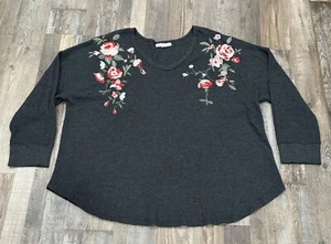 Woman Within Mujer 2X Top Bordado Gris Térmico Gofre Floral Elegante Romántico - Imagen 1 de 4