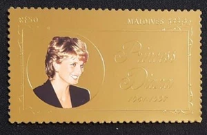 PRINCESS DIANA RF50 GOLD FOIL LARGE 5.5CM X 9.5CM STAMPS - MALDIVES 2 - Imagen 1 de 1