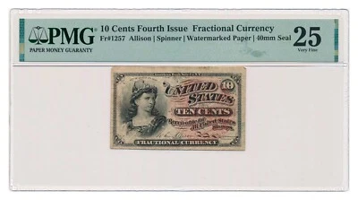 UNITED STATES banknote 10 Cents 1863 PMG VF 25 Very Fine - Image 1 of 2