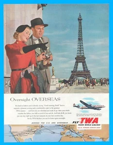 1953 TWA Airlines Skyliner Print Anzeige Reise Paris Eiffelturm Übersee Urlaub - Bild 1 von 3