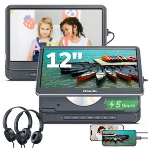 2 x 12" Full HD Car Headrest Monitor TV DVD Media Player USB HDMI Rechargeable - Picture 1 of 13