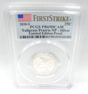 PCGS FIRST STRIKE 2020-S PR69DCAM Limited Edition TALLGRASS PRAIRIE SILVER 25c - Picture 1 of 2
