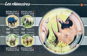 TOGO RHINOCEROS STAMPS SHEET 2015 MNH BLACK WHITE RHINO WILD ANIMALS WILDLIFE - Picture 1 of 1