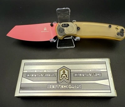 Cuchillo Plegable Bestechman - Hoja Rosa con Mango Translúcido G10 - Nuevo en Caja Foto 1 de 2