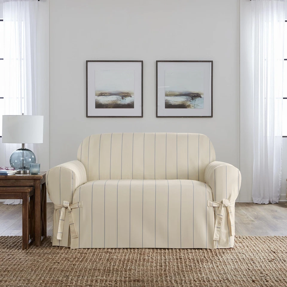 Funda de sofá de pato de algodón pesado Surefit cubierta azul natural 58 a 7... Foto 1 de 4