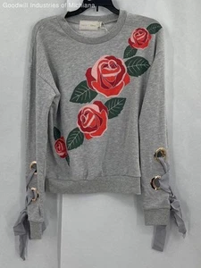 Women's Disney MinkPink Gray and Roses Sweatshirt Sz S - Picture 1 of 5