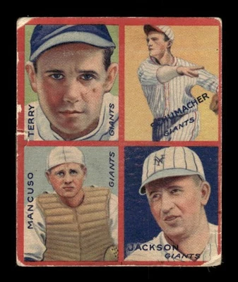 1935 Goudey 4-in-1 (R321) Terry Schumacher Gus Mancuso Travis Jackson - GOOD - Image 1 of 2