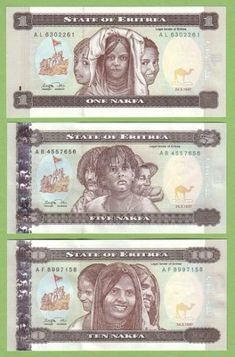Eritrea - Lot - 3 banknotes - 1997 - UNC Paper Money Banknote Currency Bill - Image 1 of 2