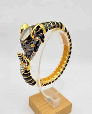 HSN Adrienne Couture Collection Black Enamel Elephant Clamper Bracelet Watch - Image 1 of 4