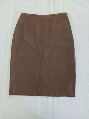 Falda lápiz de cuero Worth marrón talla 10 abertura lateral -LEER DESCRIPCIÓN Foto 1 de 4
