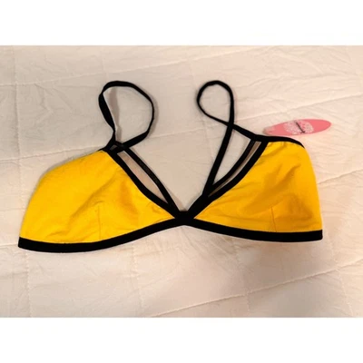 Anemone Yellow Bralette Black Trim Strappy One Size Cotton Blend USA Made - Image 1 of 4