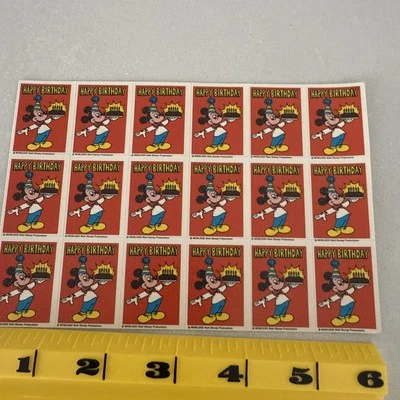 Vintage 80s Scratch & Sniff Sticker Sheet Disney Mickey Mouse RARE Happy Bday - Image 1 of 4