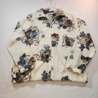Chaqueta polar TanJay para mujer talla mediana marfil tostado gris floral bolsillos con cremallera completa Foto 1 de 4
