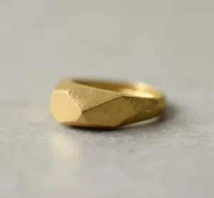 925 Sterling Silver Faceted Golden Ring, Engagement Ring Gift for her - Picture 1 of 5