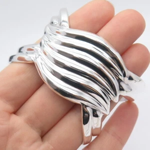 925 Sterling Silver Vintage Mexico Ribbed Wide Cuff Bracelet 6 1/4" - Picture 1 of 9