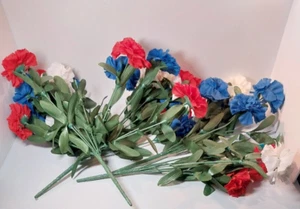 Artificial Silk Flower Pop-in Bushes 4 Ct. LOT Red White Blue Carnations Patriot - Picture 1 of 6