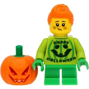 LEGO Halloween Minifigura Niña Disfraz Calabaza, Piernas Cortas - Imagen 1 de 11