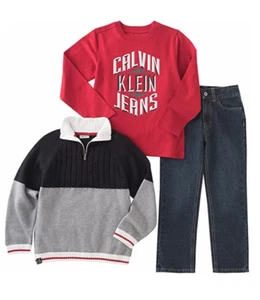 Calvin Klein Jeans Boy's 3pc Sweater Set Sweater/Jeans/L/S Shirt Red - Picture 1 of 1