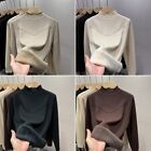 Women Faux Fleece-lined Knit Sweater Pullover Plush Thick Mock Neck Beaded