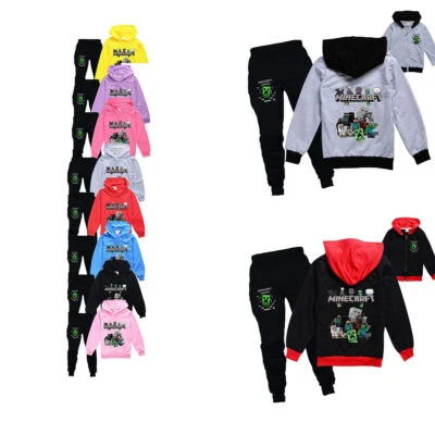 A4Z 6 KIDS® Jungen Mädchen Minecraft Hoodies + Hosen Set Kapuzen Trainingsanzug 4-13 JahreDE