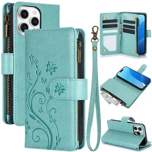 Für iPhone 16 Pro Max 15 14 13 Reißverschluss Brieftasche Magnet PU Leder Ständer Flip Case - Bild 1 von 54