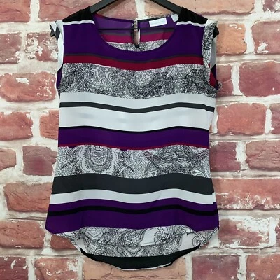 Blusa New York & Company Top Mujer XS Blanco Púrpura Multicolor Abstracto Rayas Foto 1 de 4