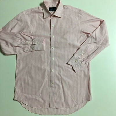 LEDBURY 男式 16 / 41 厘米粉色白色条纹正装衬衫 100% 棉长袖 — 第 1/4 张图片