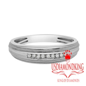 Mens 14k White Gold .09ct Genuine Real Diamond Wedding Anniversary Ring Band New - Picture 1 of 6
