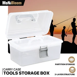 Caja de aparejos de almacenamiento portátil de 2 niveles pesca camping plástico transparente artesanías con mango - Imagen 1 de 8