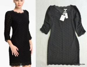 JOIE Size M Black Stretch Geo Lace Scalloped Trim 3/4 sleeve TESLA dress $308 - Picture 1 of 15