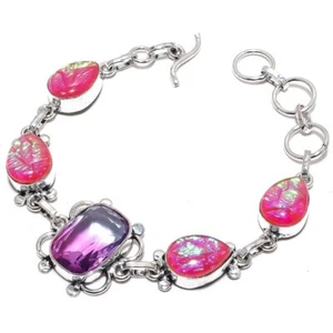Bi-Color Tourmaline, Triplet Opal Gemstone 925 Sterling Silver Bracelet 7-8" l13 - Picture 1 of 6