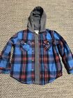 LL Bean Boys Flannel Shirt Jacket Fleece Lined Hooded Sz M 5/6 Outdoors Plaid