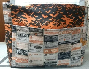 Murciélagos Etiquetas Veneno Halloween Naranja Negro XL Cartera/Bolso Proyecto Hecho a Mano 15x18 - Imagen 1 de 7