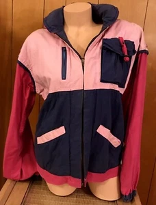 Vintage Windbreaker Jacket Coat Womens Sausalito Pink Hood 1980s Sz M - Picture 1 of 11