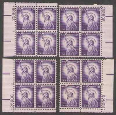 US. 1035. 3c. Statue of Liberty, 4 Position Matched PB4 #25608. MNH. 1966 - Image 1 of 2