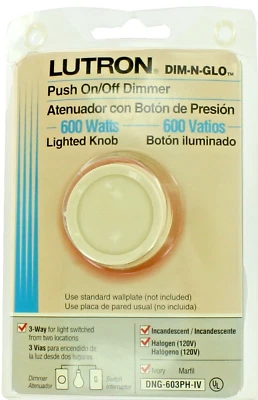 Interruptor atenuador giratorio de 3 vías Lutron® DNG-603PH-IV, luz localizadora de perilla de encendido/apagado Foto 1 de 2