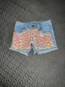 Justice Multi-Color Sequin Jean Shorts Girls 8 Cutoff Blue denim Cotton Blend - Picture 1 of 5