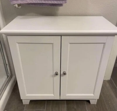 New White Dual Door Bathroom Storage Cabinet Pantry Coffee Bar End Table Wood - Image 1 of 4