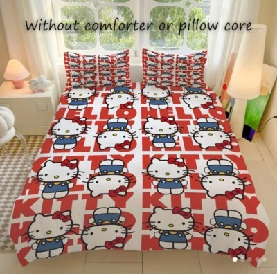 Hello Kitty Bedding Set Sanrio Kawaii New Twin Duvet Cover Pillowcases - Image 1 of 4