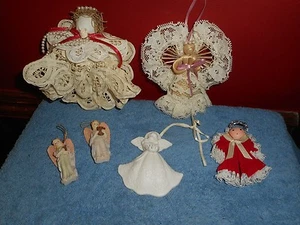 Vintage Lot Christmas Ornaments 6 ANGELS Handmade Cornhusk Lace Porcelain Resin - Picture 1 of 12