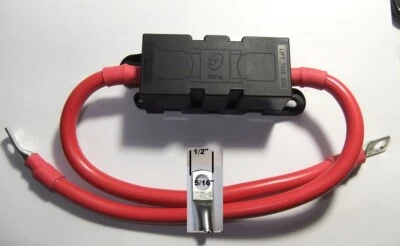 MEGA- Portafusibles con dos CABLES DE ALIMENTACIÓN 4GA de 12" y FUSIBLE 200A 26" de longitud total Foto 1 de 4