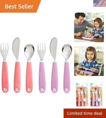 Juego de tenedores, cuchillos y cucharas para niños pequeños de 6 piezas sin BPA en rosa/púrpura para comer fácilmente Foto 1 de 4