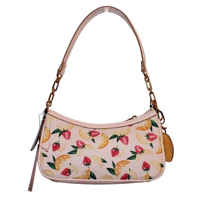 Nanette Lepore White Fruit Print Shoulder Bag Small Purse Gold Chain - Image 1 of 4